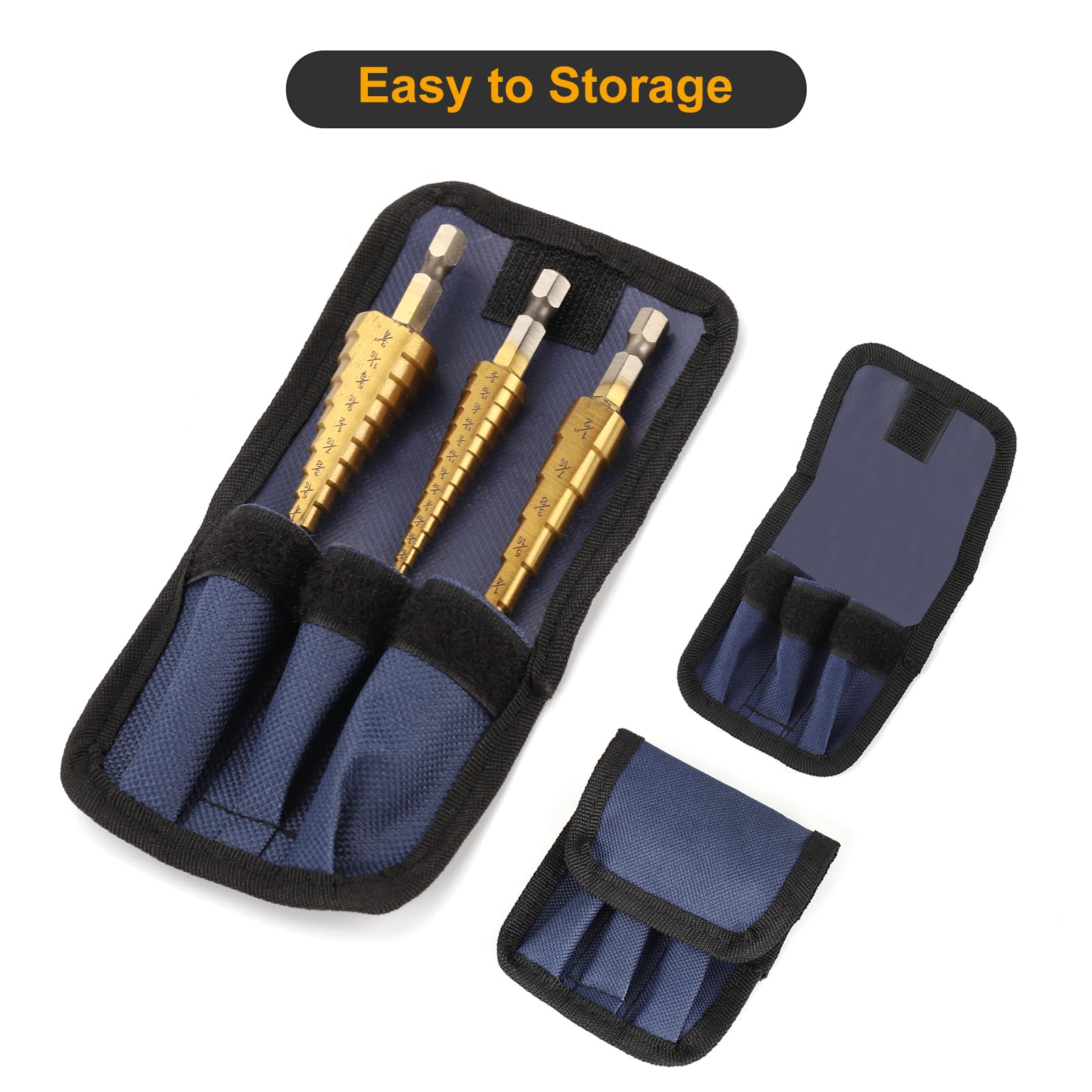 Zestaw wierteł stopniowych, 3 szt., stal szybkotnąca powlekana tytanem HSS, 28 rozmiarów (1/20.3 cm-3/10.2 cm) do drewna, plastiku, blachy z przenośną torbą, miły prezent dla miłośników majsterkowania
