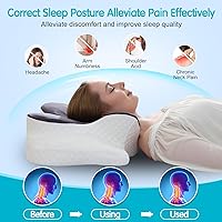 Vista 2 de Almohada cervical para aliviar el dolor de cuello, almohadas de espuma viscoelástica de contorno, almohada ortopédica ajustable con funda