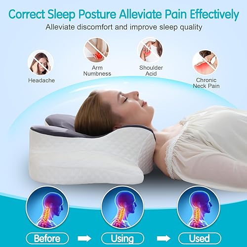 Miniatura 2 de Almohada cervical para aliviar el dolor de cuello, almohada ortopédica de espuma viscoelástica con funda de enfriamiento para dormir lateral,