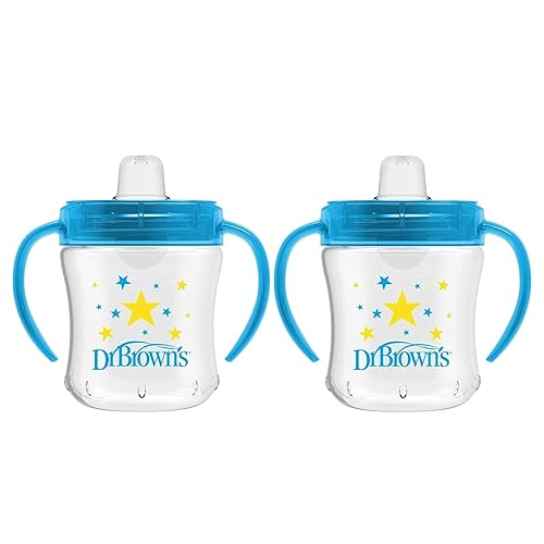 Dr. Brown's Vaso de transición de polipropileno (PP) con boquilla suave, color azul, 6 onzas, 6 meses (paquete de 2)