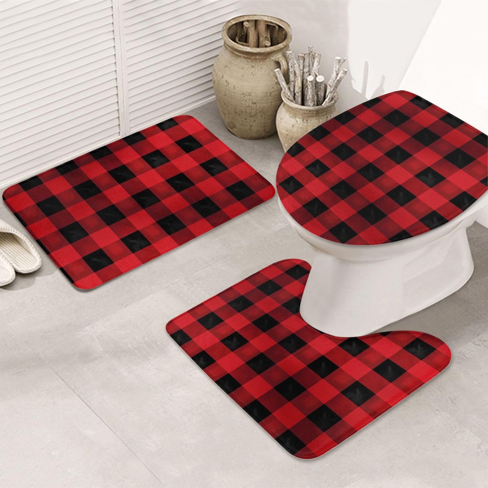 Tapis de sol doux rouge et noir lot de 3 pour une maison moderne et sûre