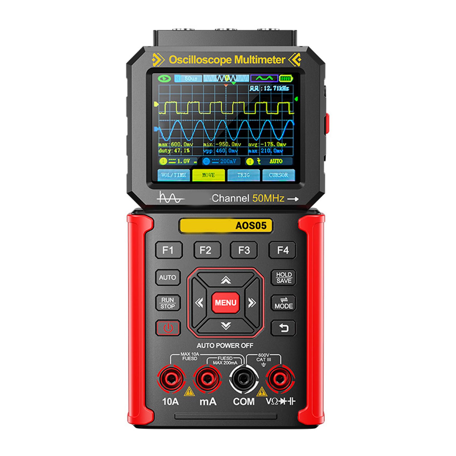 Kaeltsyn Red Handheld Oscilloscope High Frequency Output 200Msps Sampling Rate 3.2Inch 2 Channels Digital Handheld Multimeter
