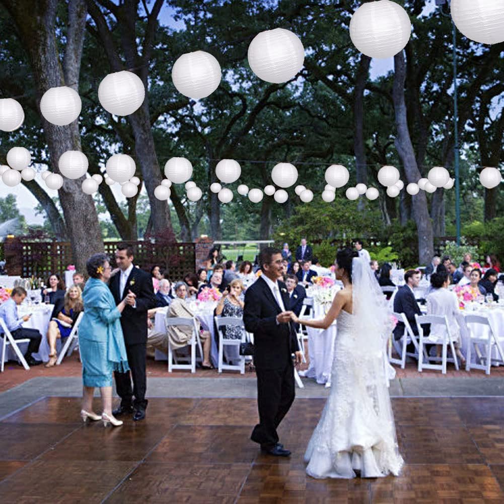 Paper Lanterns Decorative, White Hanging Round Chinese Lanterns with Lights for Wedding Anniversary Birthday Party 12 LED Light Pack of 12 - Image 4