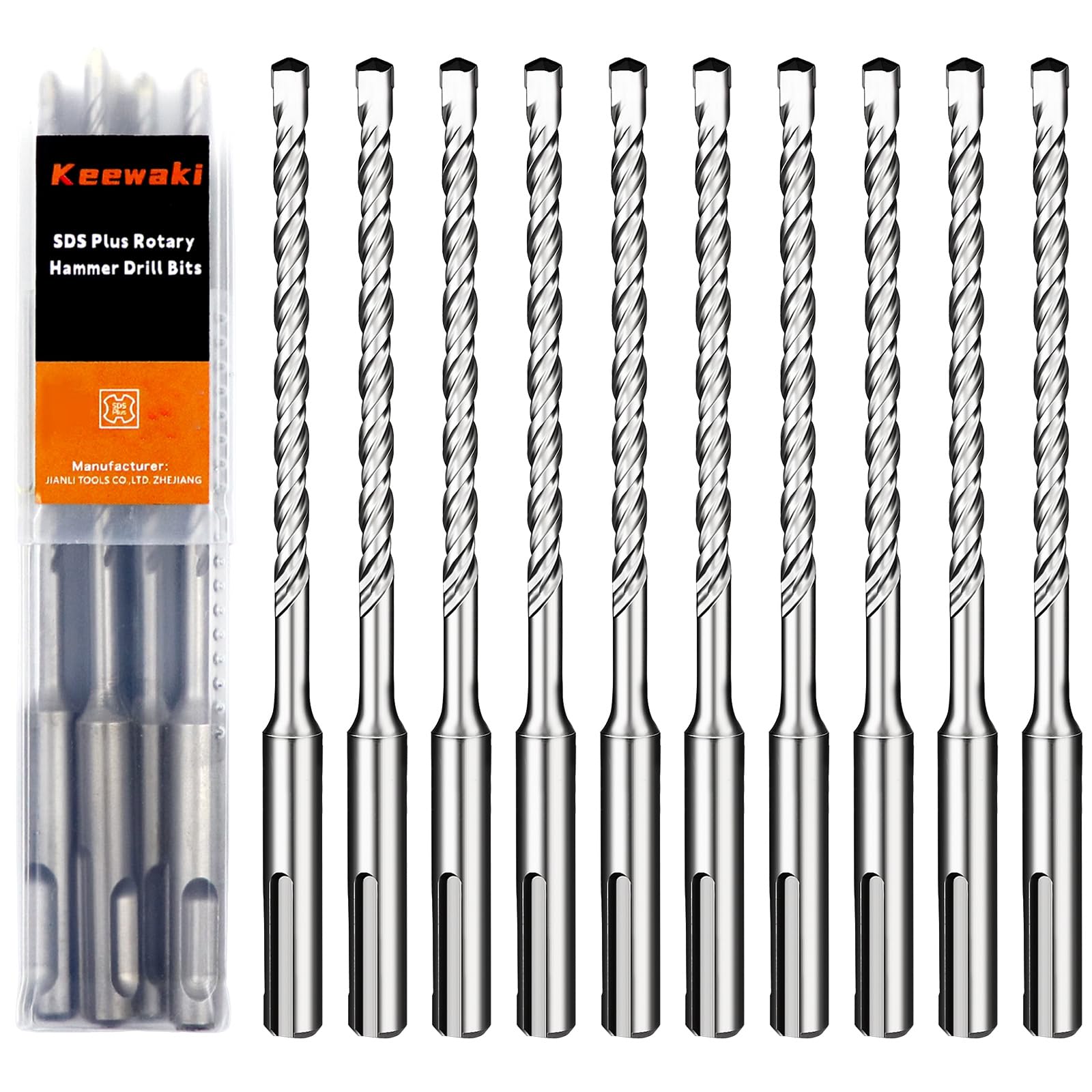 Keewaki SDS Plus Rotary Hammer Drill Bit Set, 10-Piece 4mm x160mm Concrete Masonry Drill Bits for Brick Cement & Stone