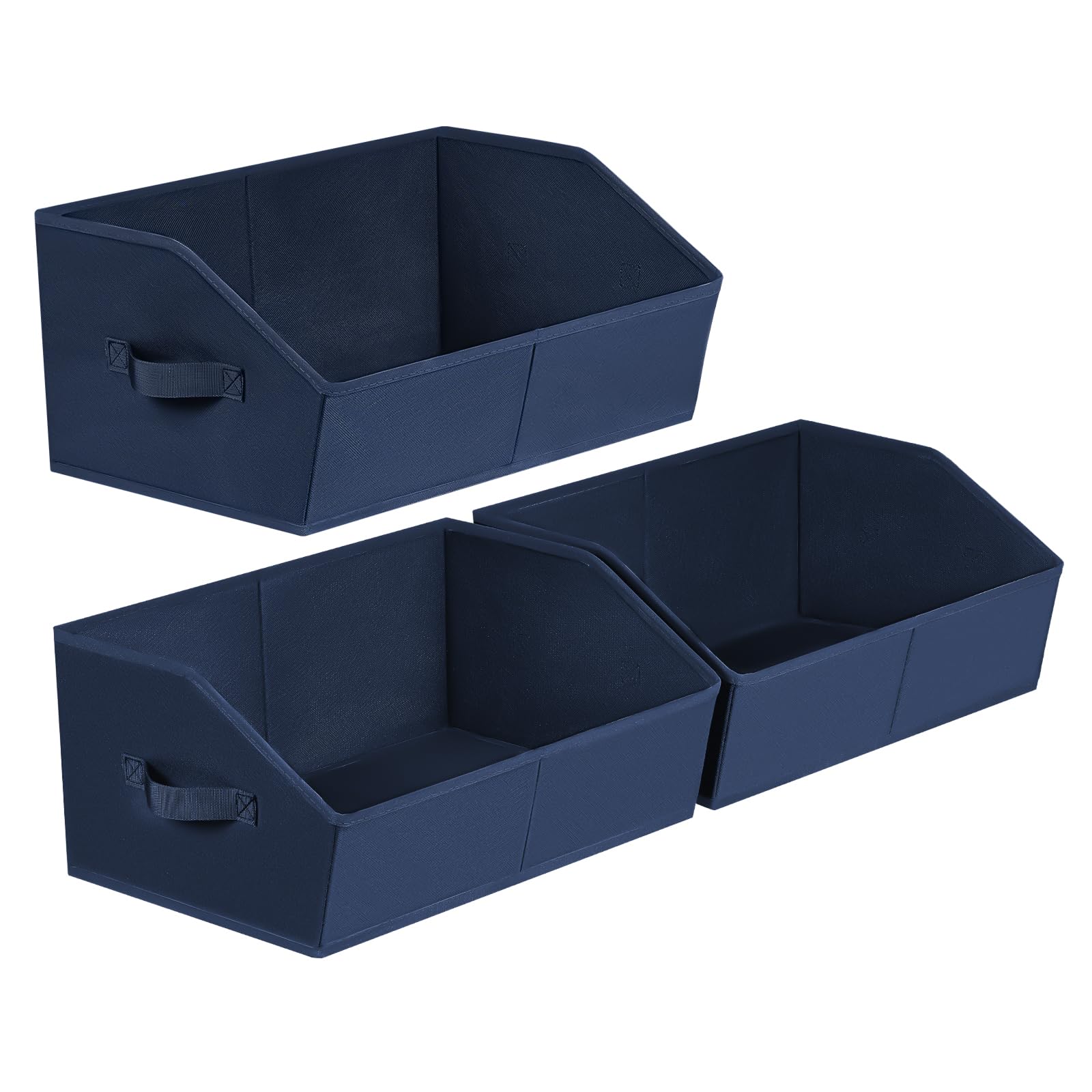 Homsorout Closet Baskets for Shelves Trapezoid - Decorative Storage Baskets with Handle, Closet Bins for Organization, Shelf Storage Bins for Clothes, Books, Home, Office, 3 Pack, Navy Blue