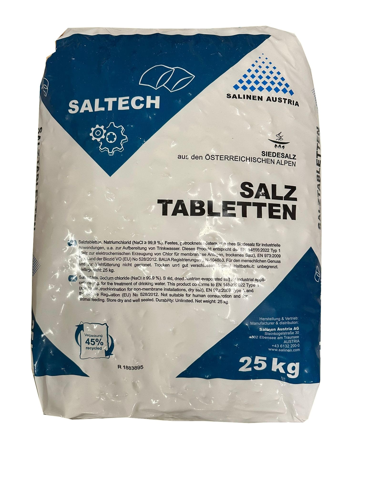 3x Saltech Sale in Pastiglie per Addolcitori d'Acqua Confezione 25kg Made in Austria ( 3 confenzioni da 25kg)