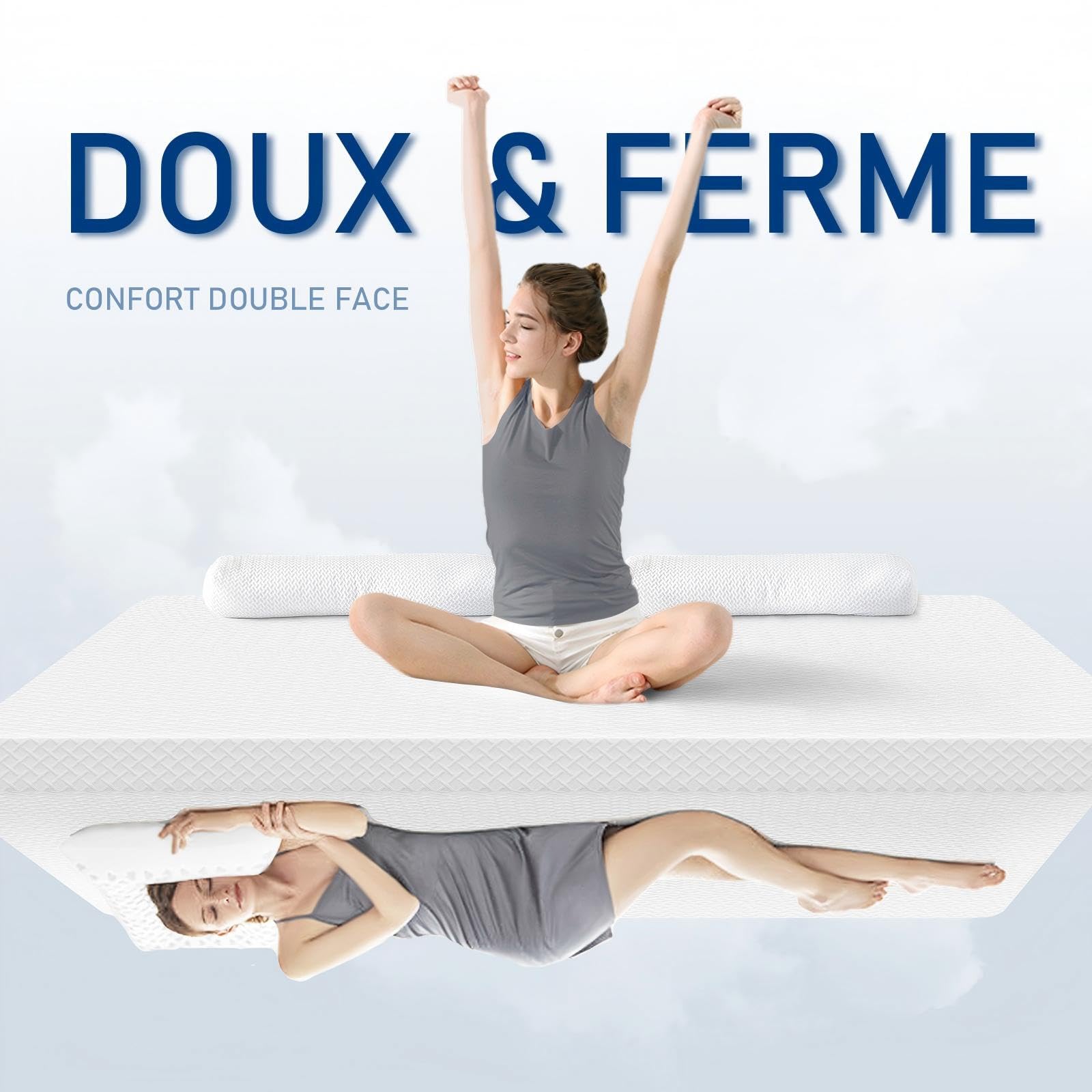ROYGBIV Surmatelas 140x200cm, 7cm Mousse à Mémoire de Forme avec Gel | Dureté H2/H3, Certifié Oeko-TEX, Housse Lavable, Respirant, Anti-acariens, Hypoallergénique