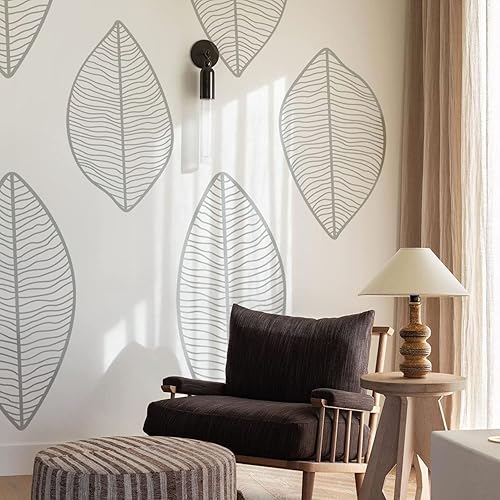 Peel and Stick Watercolor Wall Decals, Self Adhesive Floral Stickers for Bedroom Livingroom Decor, Large Grey Leaves