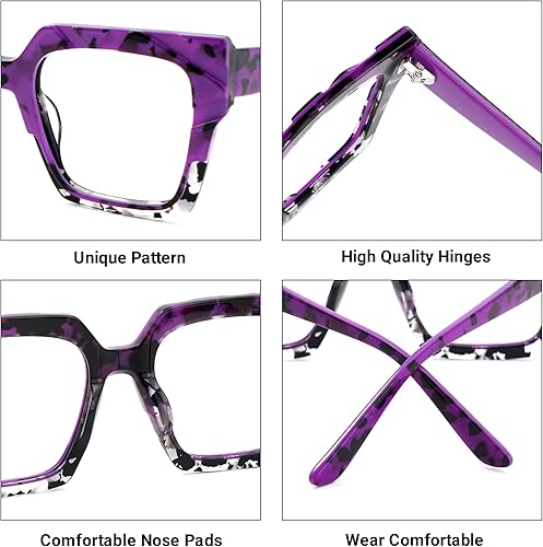 Miniatura 5 de VOOGLAM Gafas de bloqueo de luz azul con marco cuadrado, gafas de moda negras para mujer, antifatiga ocular y UV