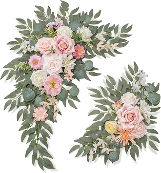 Wedding Welcome Signs FloralPack of 2,Wedding Arch Flowers for Wedding Decorations and Reception Backdrop Decoration New Pink