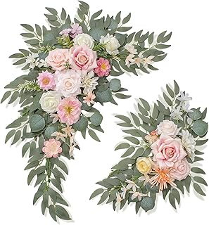 Wedding Welcome Signs Floral(Pack of 2),Wedding Arch Flowers for Wedding Decorations and Reception Backdrop Decoration (New Pink)