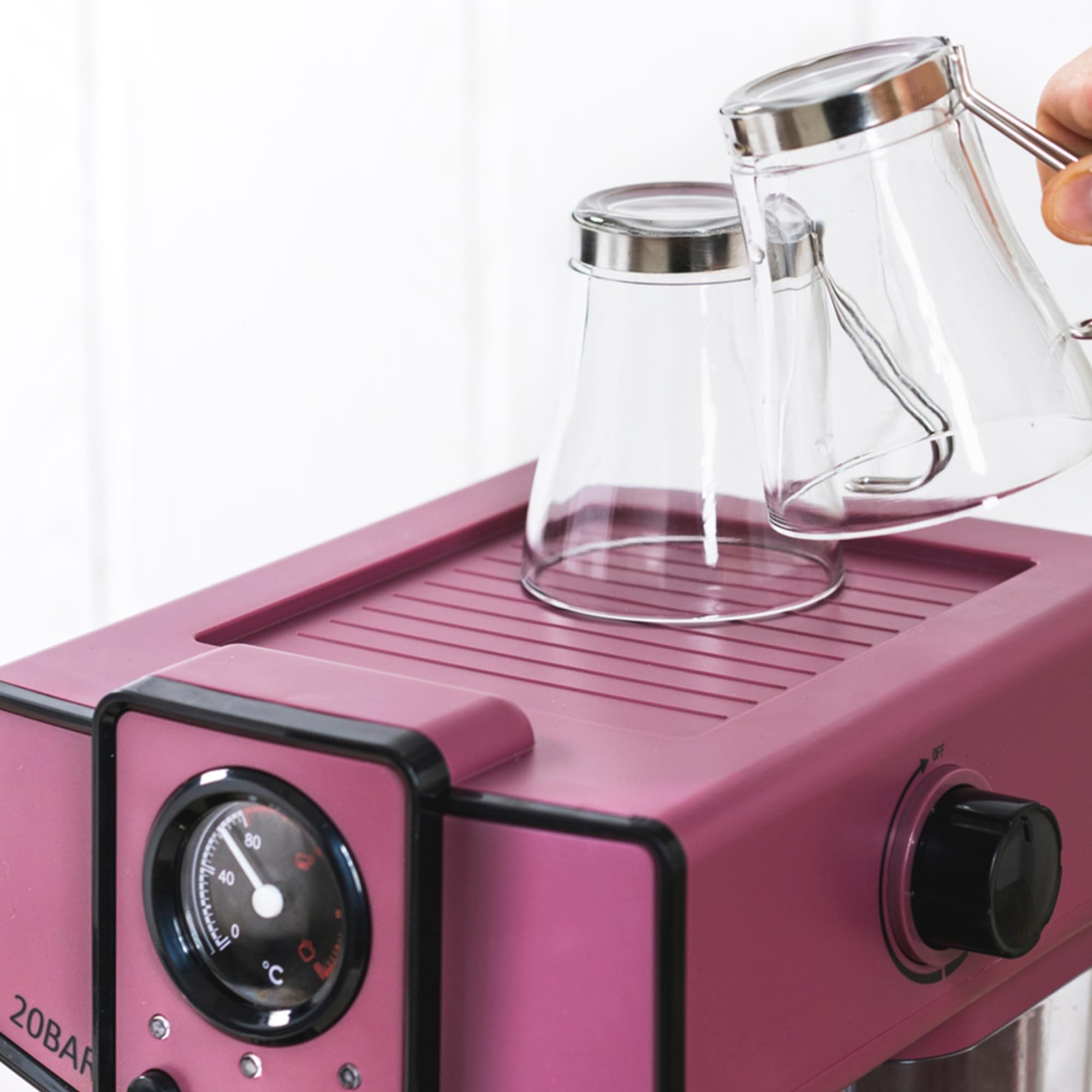 ECO-DE Macchina Caffè Cialde ESE 44 Espresso e Caffe Macinato in Polvere con Montalatte per Cappuccino, Tè o Infusioni – Coffee Machine 20 bar e Vaporizzatore in Acciaio – Disegno Stile Vintage