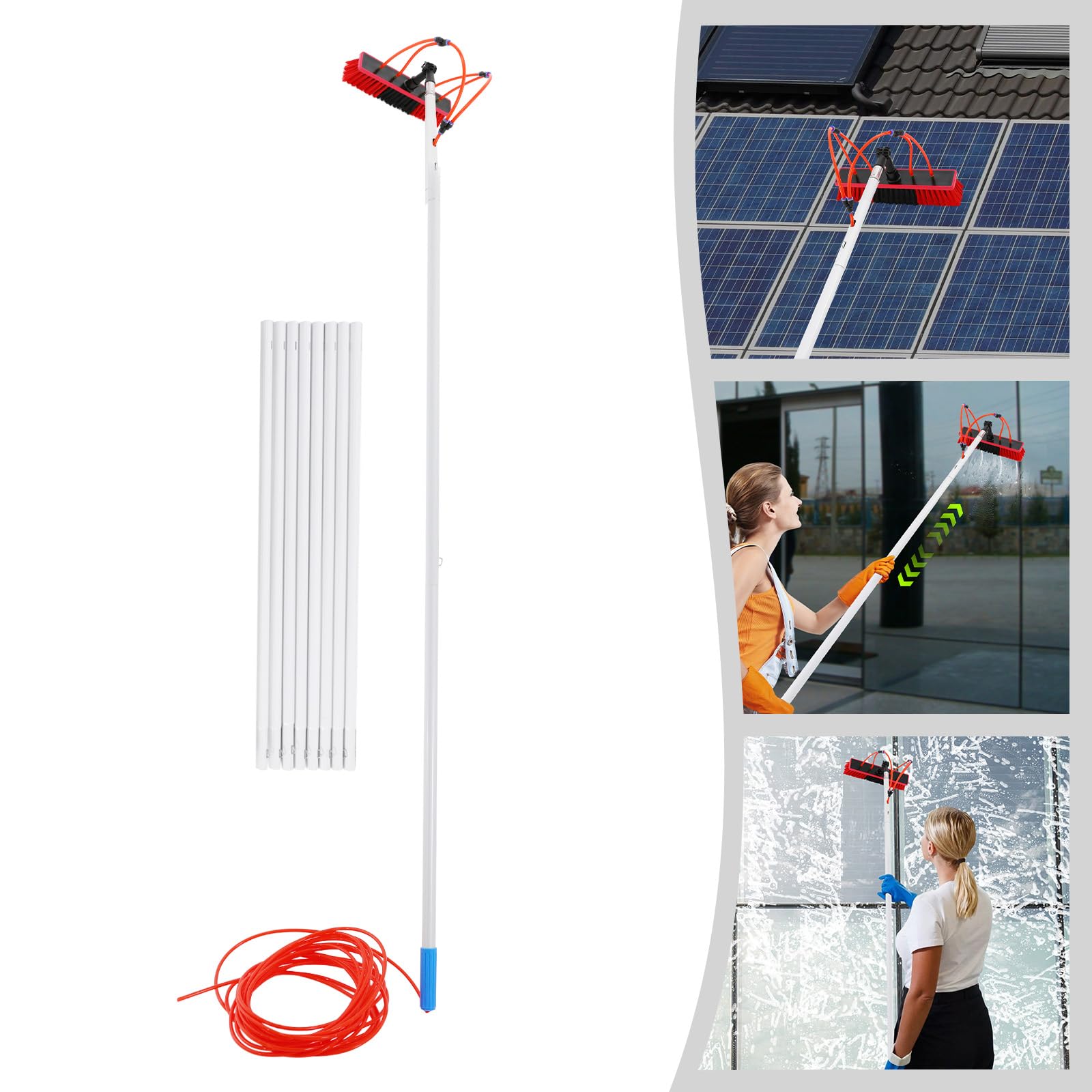 Juego de cepillos de limpieza para panel solar, dispositivos de limpieza de ventanas extensibles, juego de herramientas de limpieza de ventanas para paneles solares fotovoltaicos, ventanas, cepillo de
