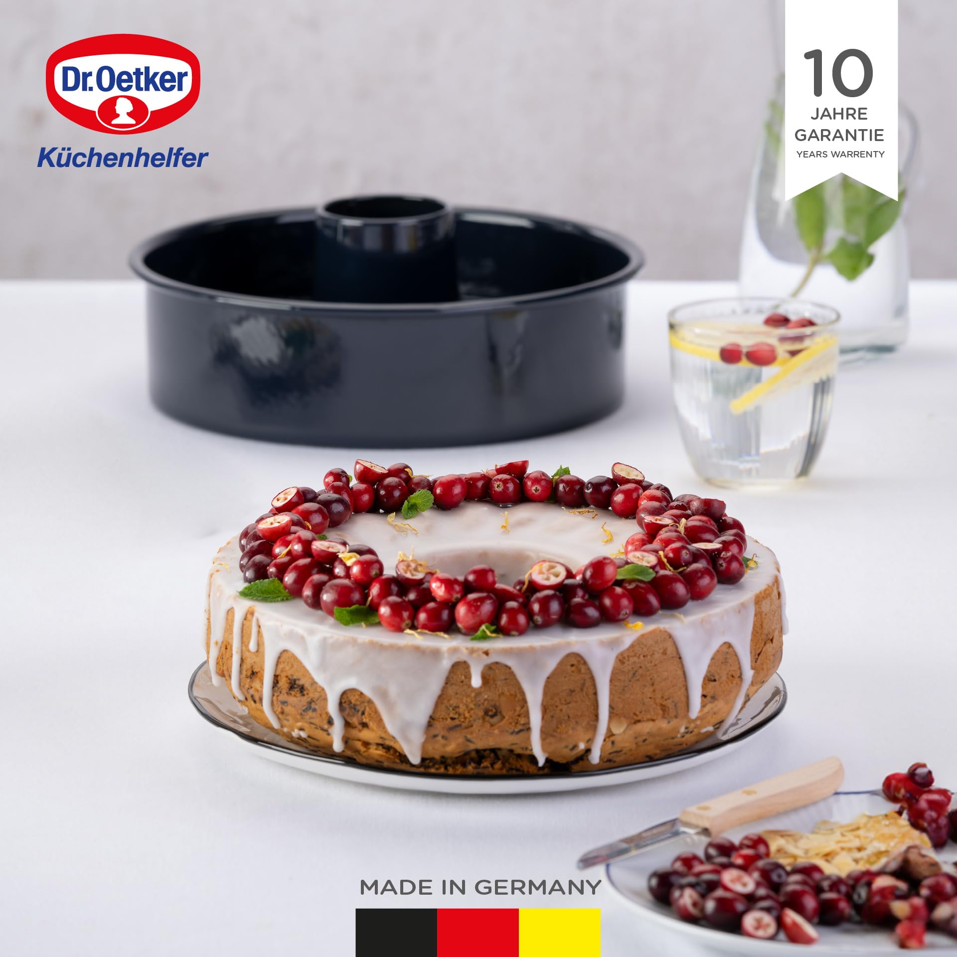 Dr. Oetker Garantieform Ø 26 cm Back-Liebe Emaille mit Flachboden und Rohrboden – Runde Ring-Backform mit schnitt- & kratzfestem Emaille-Boden – 26er Kuchenbackform für Kuchen und Torten