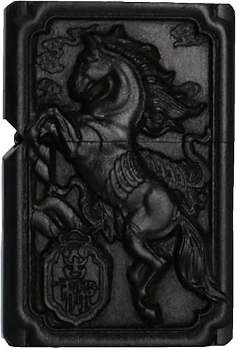 Miniatura 2 de Caja de Shell tallada madera negra de ébano natural para módulo Zippo (caballo rico)