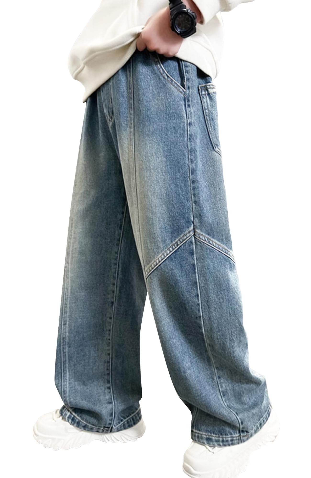 Jeans Baggy Niños Pantalones de Denim de Corte Recto Pantalones Vaqueros Cintura Elástica Vaqueros Corte Recto 5-14 Años