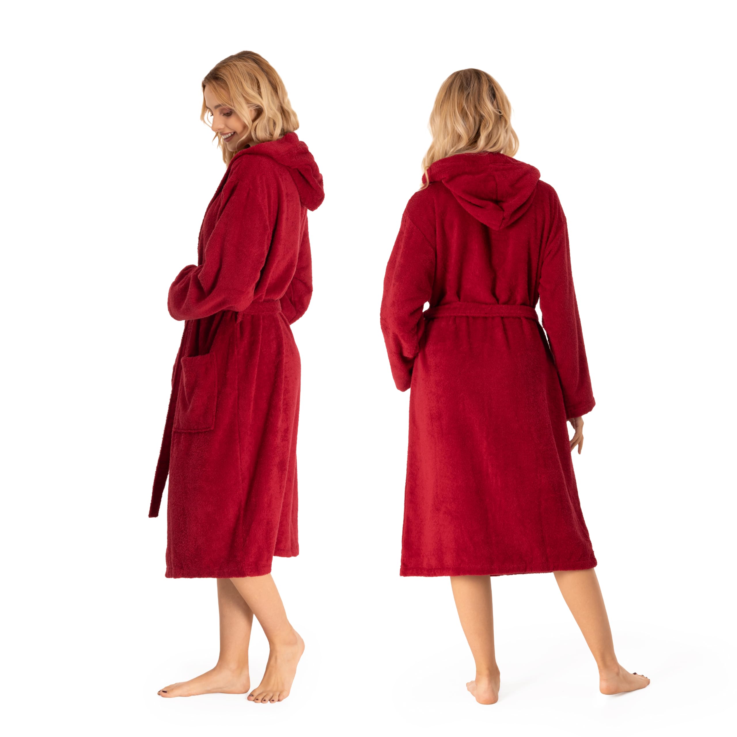 Accappatoio per Donna con Cappuccio in Spugna Certificato Oeko Tex - 2 Tasche, Cintura - Vestaglia - per Uscire dalla Doccia, Assorbente e Confortevole