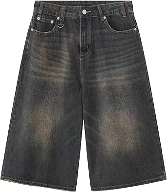 Maiyifu-GJ Mens Baggy Jean Shorts Summer Casual Loose Long Denim Shorts Below Knee Short Jeans Streetwear