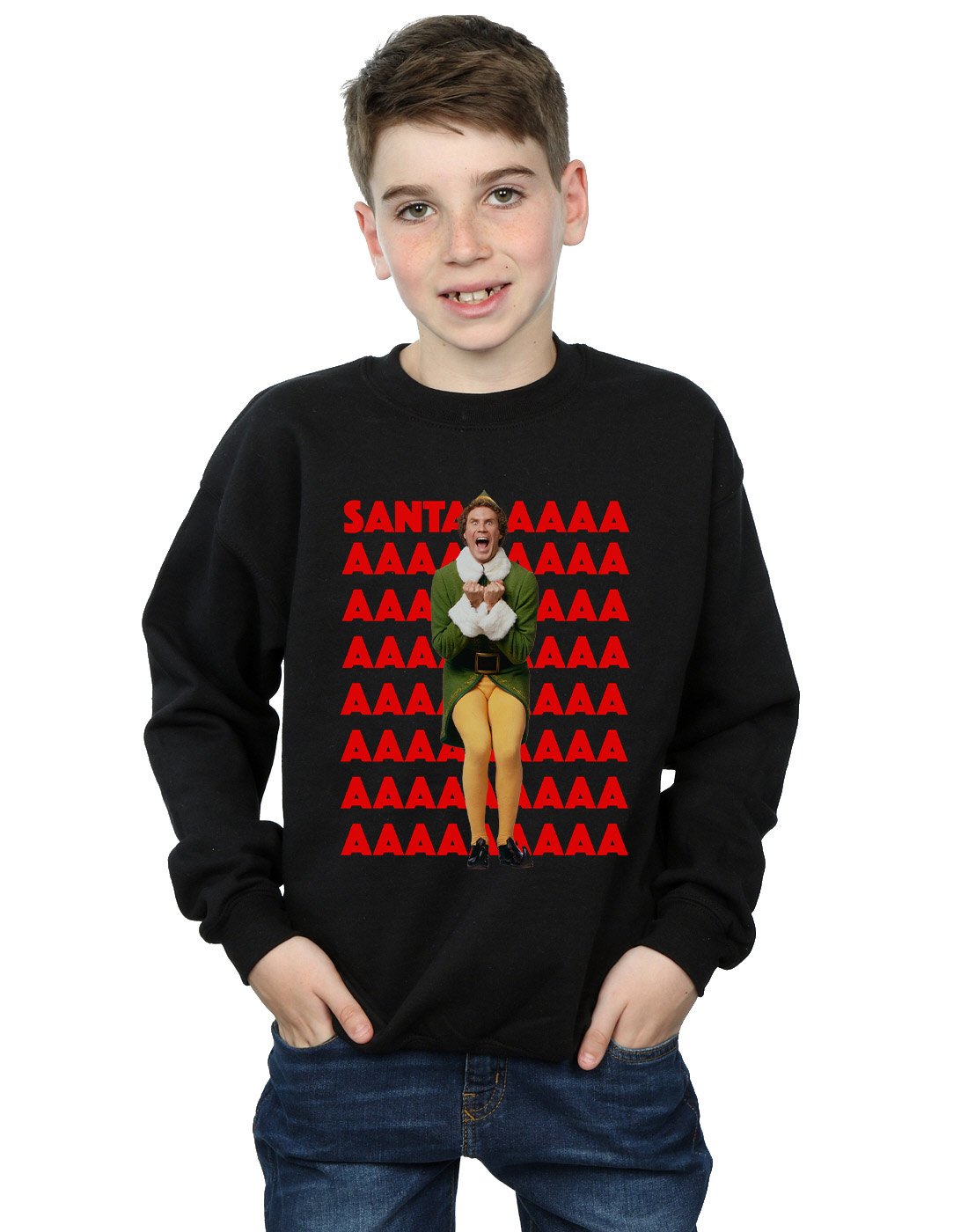 Absolute Cult Boys Black Elf Buddy Santa Scream Sweatshirt 9-11 Years