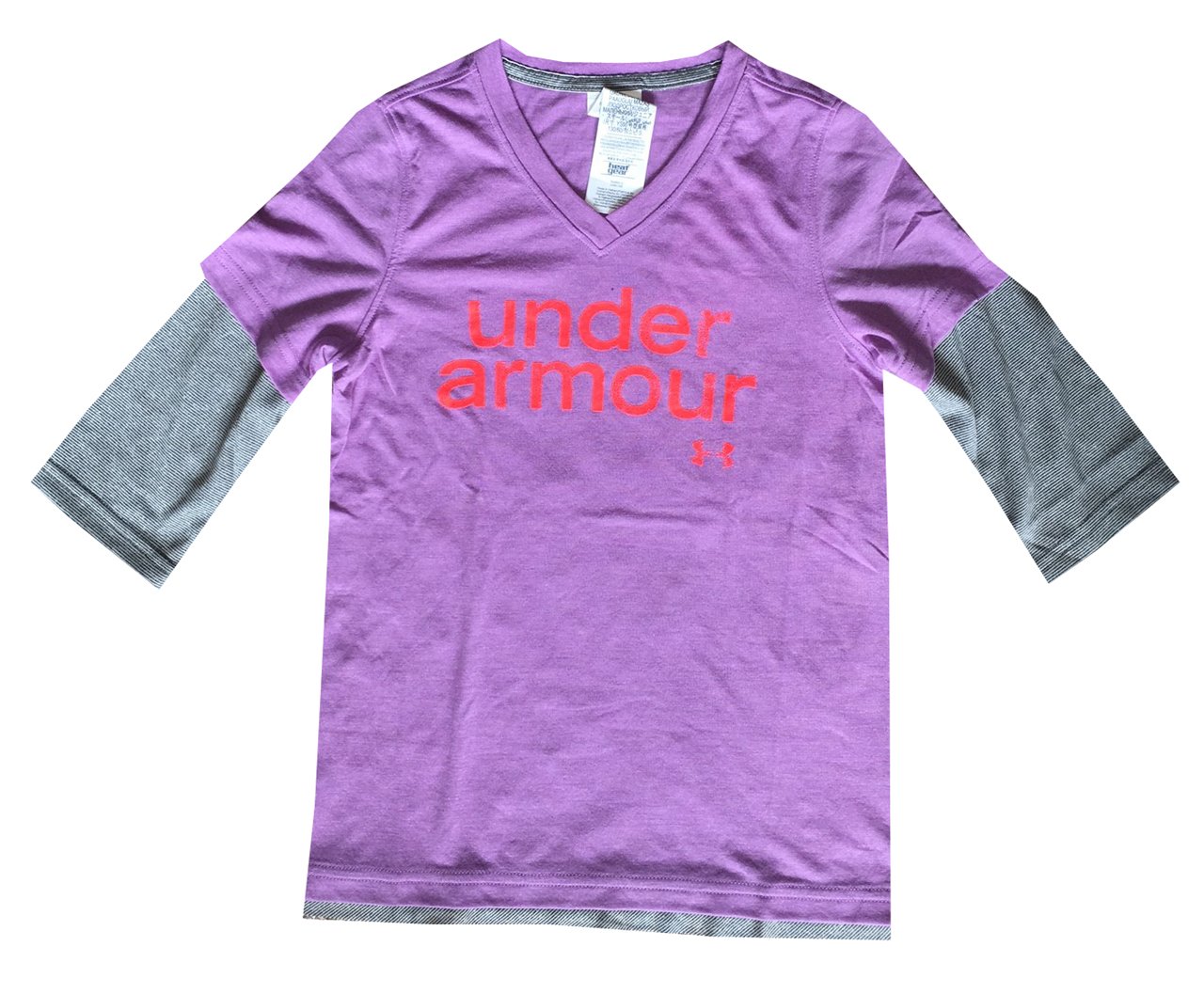 Under Armour Youth Girls 3/4 Sleeve V-Neck T-Shirt (M, Liliac fields)