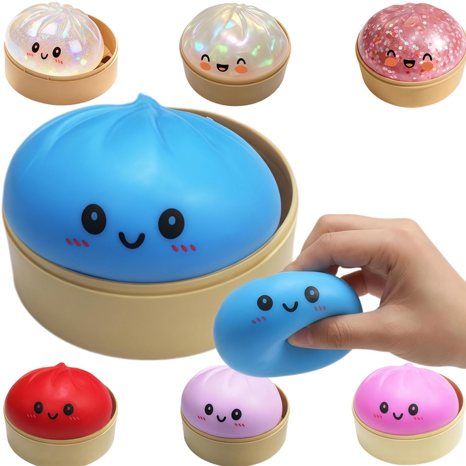 Dumpling Squishy Blue Smiley Face, Slow Rebound Squeeze Sensory Accessory, Soft Tactile Desktop Decor for Home Office & Daily Use, Portable Calming Ornament for Leisure, Commute and Relaxing Moments