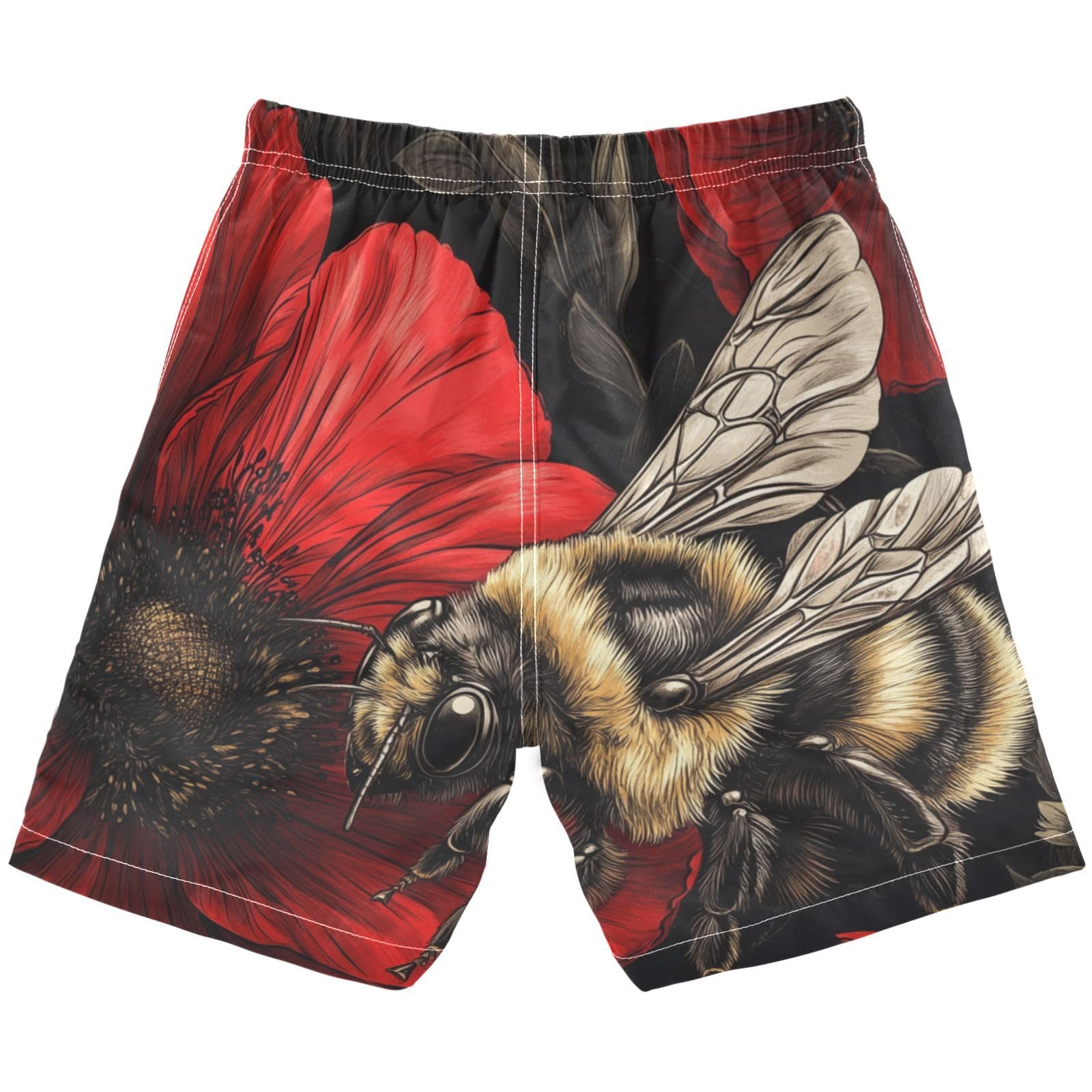 Jucciaco Boys Beach Board Shorts Bee Real Animal Flower Swim Trunk Teen Swimwear