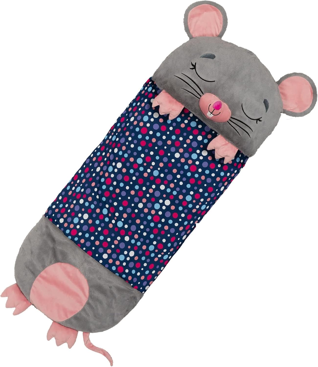 Happy Nappers: Pillow & Sleepy Sack: Large - Mouse - 66 x 30, 2-in-1: Plush Animal Opens Into Sleeping Bag, Soft Play & Nap Character, Kids 3