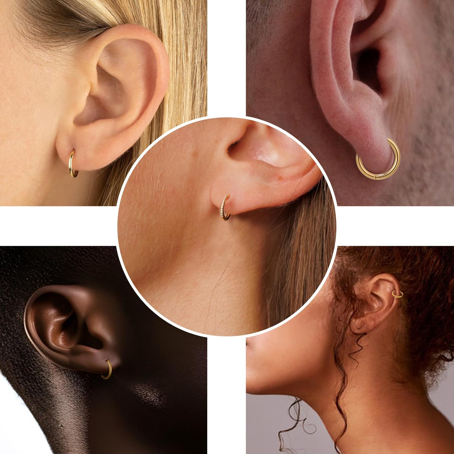 5 Pairs Small Gold Hoop Earrings for Women Hypoallergenic Stainless Steel Tiny Huggie Hoop Earrings 18K Real Gold Filled Lightweight Cute Trendy Lobe Cartilage Helix Mutiple Piercing for Women Men - Image 4
