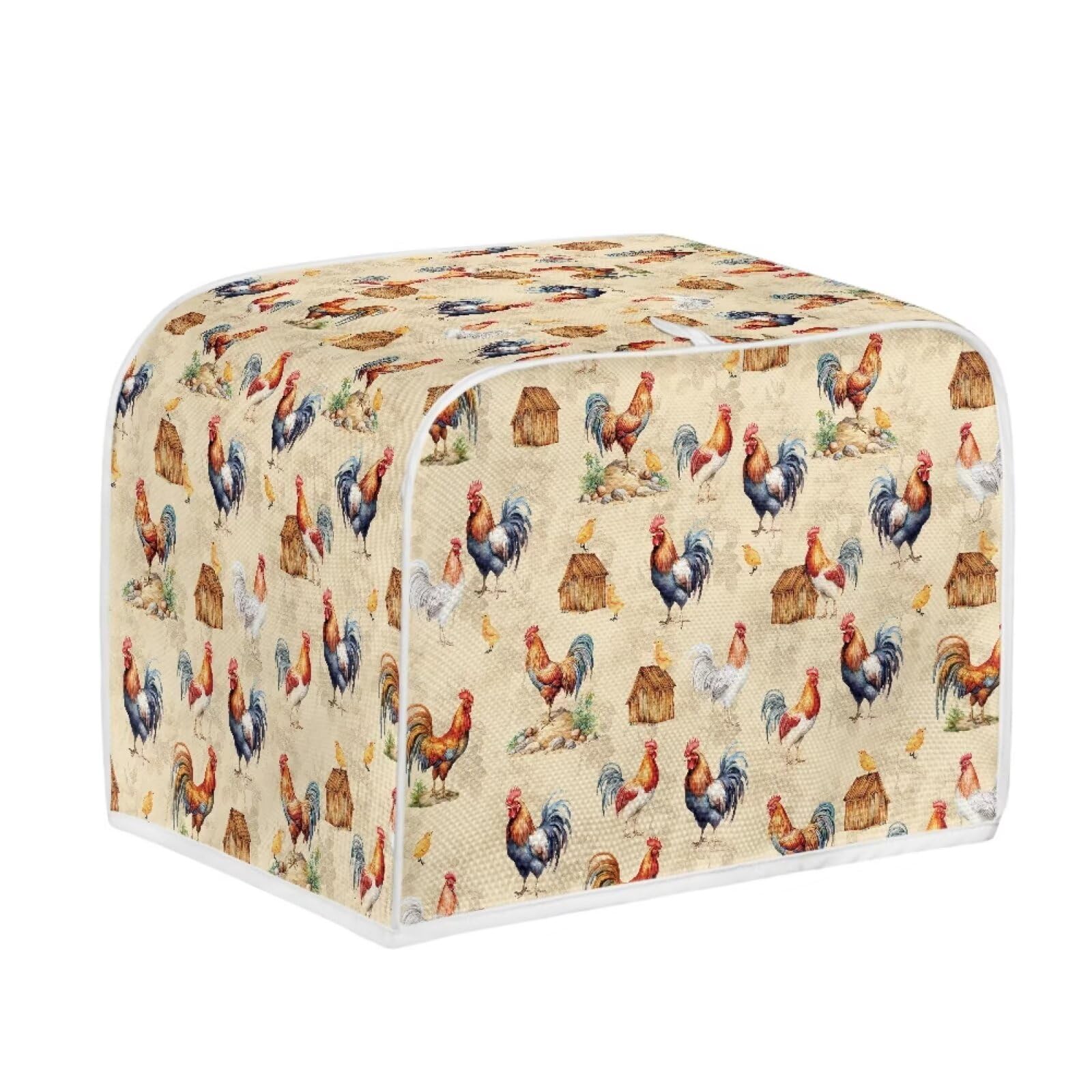 Toaster Dust Cover 4 Slice, Microwave Toaster Oven Grill Cover Stain Resistant Dustproof Kitchen Small Appliance Cover with Top Handle for Kitchen, Farm Rooster Chick