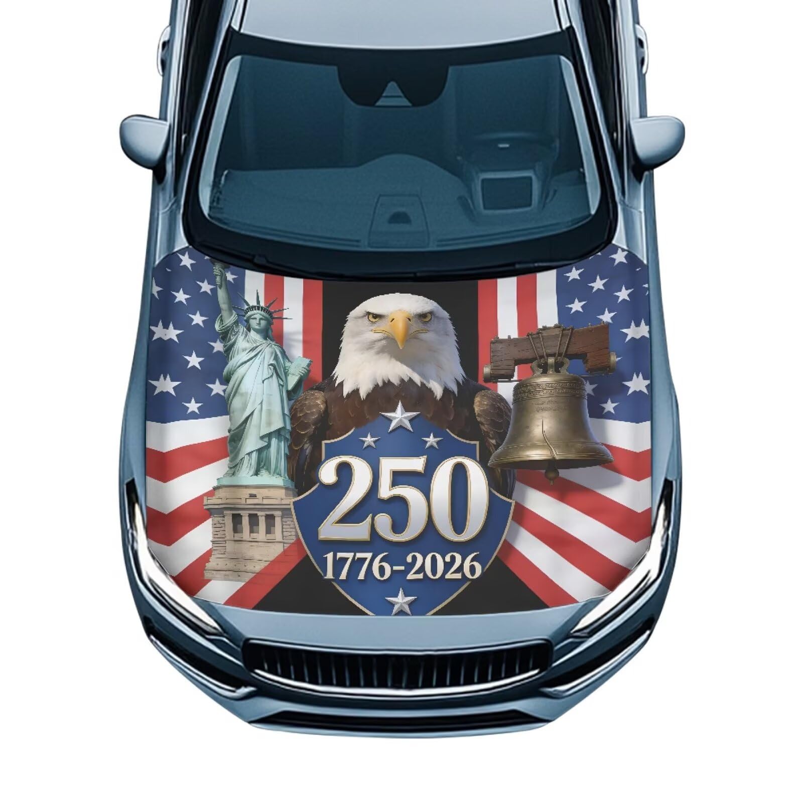 Eagle Automotive Hood Cover for Cars Sedans Washable Car Hood Cover 250 Years USA Flag Car Front Hood Cover Car Hood Cover Wrap 4th of July Decorations
