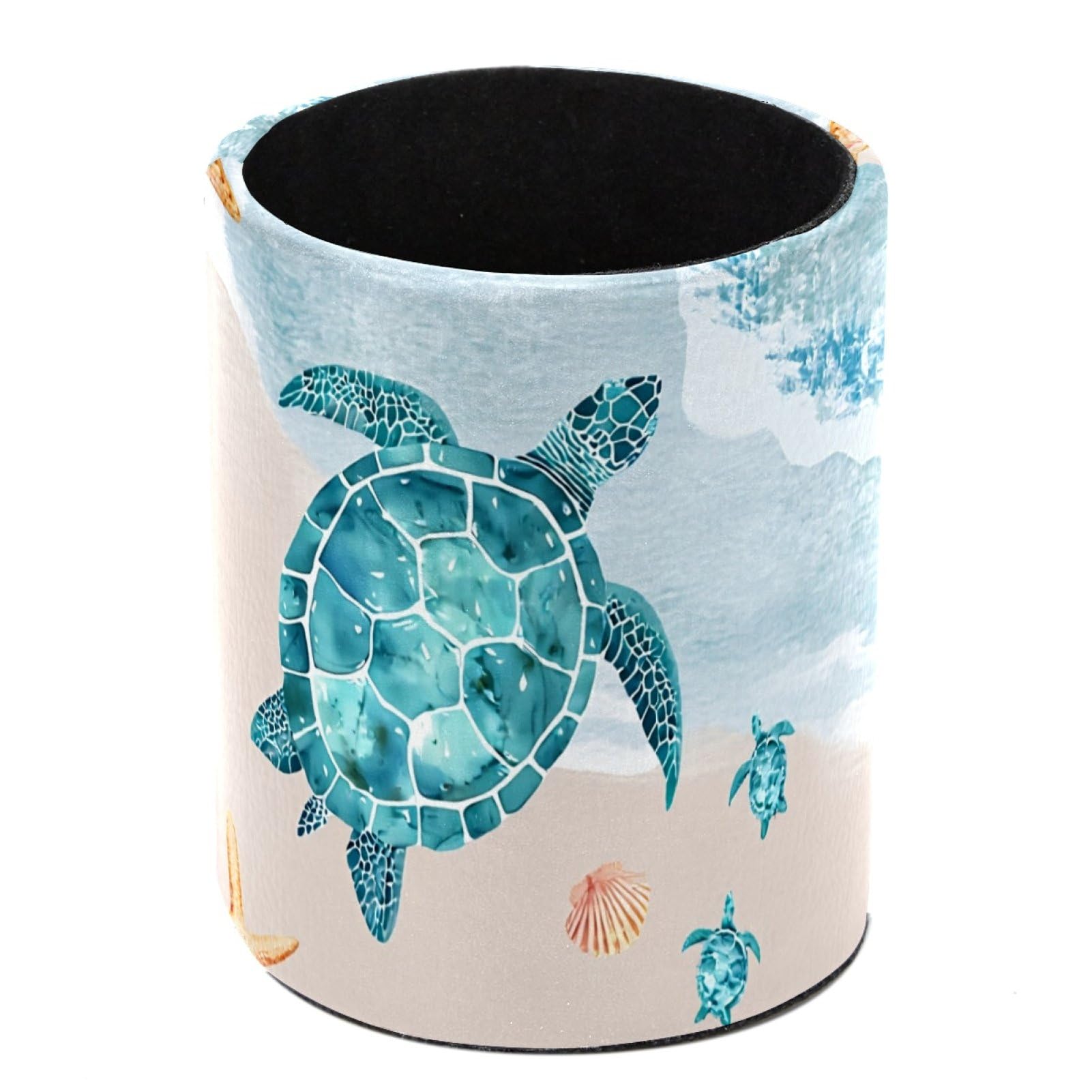 HEOEH Sea Turtle Pen Holder for Desk, PU Leather Pencil Holder Pen Cup Marker Holder Makeup Brush Holders, Desk Accessories & Workspace Organizers for Home, Office