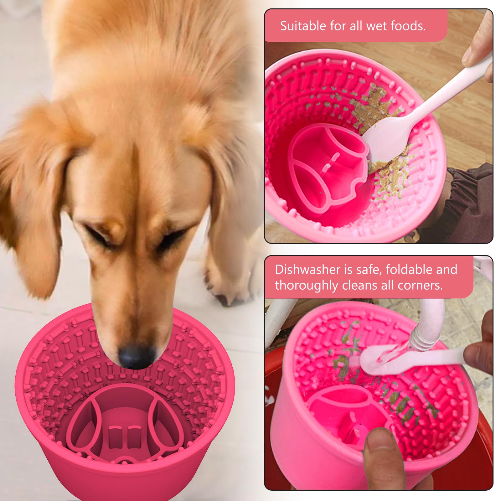 Vegena Silicone Dog Licking Mat Bowl, Slow Feeder Dog Bowl, Dog Licking Bowl, Dog Lick Bowl with Spatula and Brush - Image 3