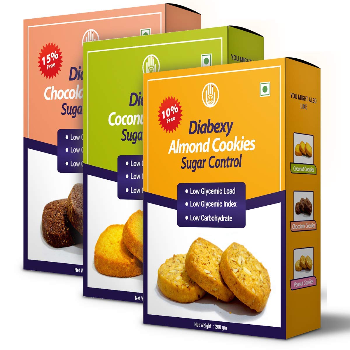 NWIL Diabexy okies bo (Almond, nut & Cholate) Sugar ntrol for Diabetes 200 gm Each (Pack of 3) Snacks
