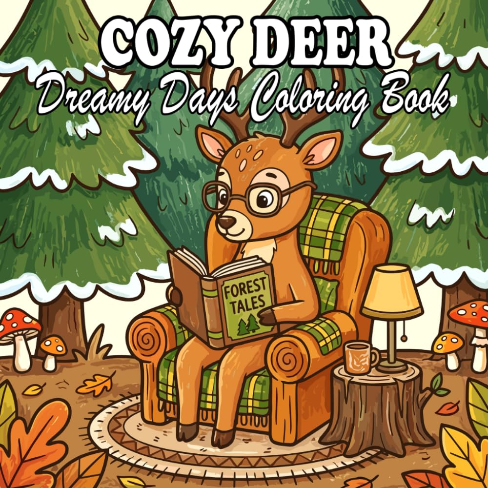 Cozy Deer Coloring Book: Peaceful and Relaxing Deer Scenes for Kids and Adults