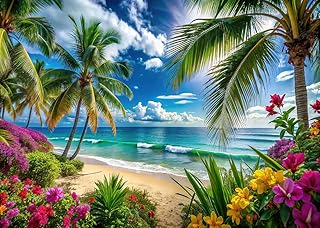 Dudaacvt 7x5ft Summer Hawaiian Beach Photography Backdrop Tropical Flower Palm Leaves Background for Luau Aloha Party Decoration Banner Photo Booths