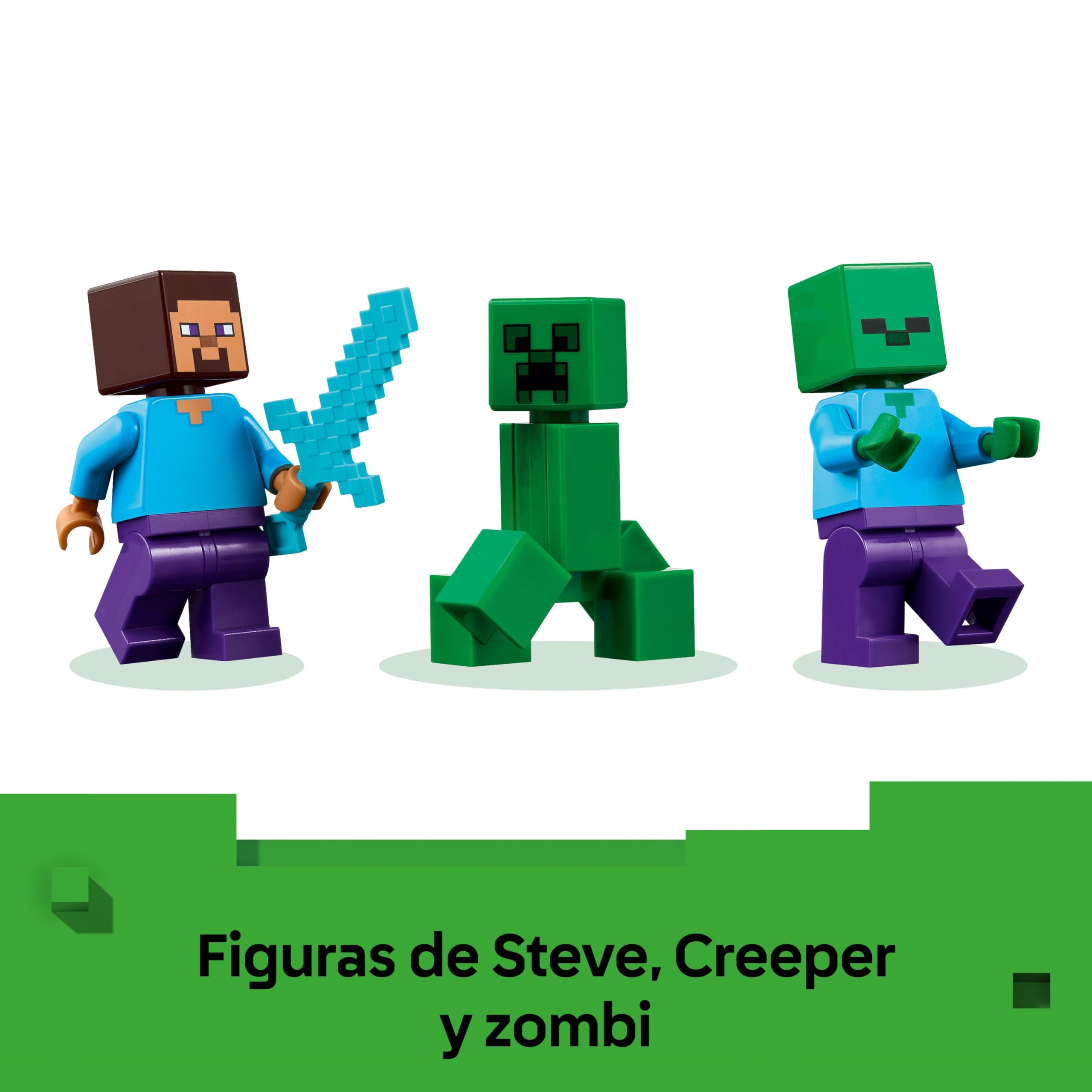 LEGO Minecraft La Casa-Dinamita de la Selva de Juguete - Función Explosión - Barco de Juguete, Animales y Figuras de Steve, Creeper y Zombi - Regalo Gamer para Niños y Niñas de 8+ Años 21275
