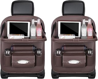 povtii 2 PCS Car Seat Back Pocket, Waterproof Leather Auto Back seat Organizer for Kids, Upgraded Car Organizer with Tablet Holder Pockets, Universal Interior Car Accessories (Coffee)