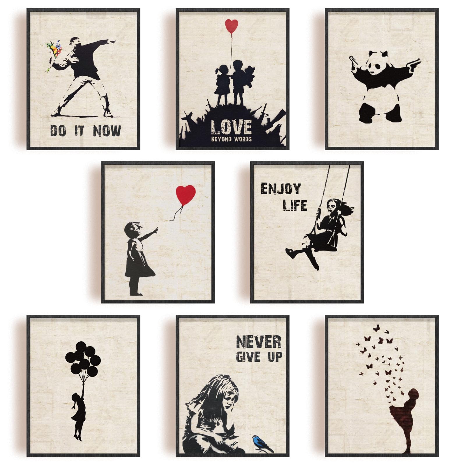 INFUNLY 9 Set Banksy Wall Art Prints Banksy Canvas Wall Art 8x10inch Unframed Panda Prints Banksy Posters Pictures Graffiti Street Wall Art Inspirational Quotes Art Wall Poster for Bedroom Living Room