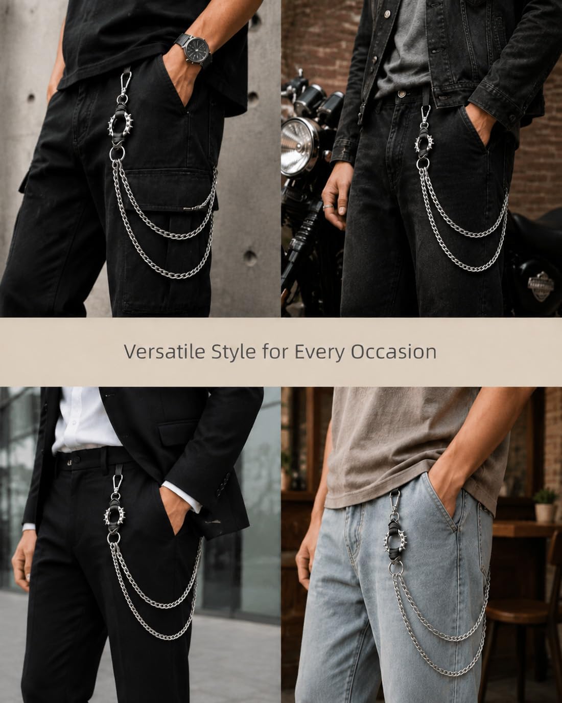 2‑Layer Wallet Chain Jean Pants Chain for Men, Punk Goth Y2K Belt Pocket Clothing Accessory image 3
