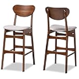 Baxton Studio Katya Mid-Century Modern Grey Fabric Upholstered and Walnut Brown Finished Wood 2-Piece Bar Stool Set
