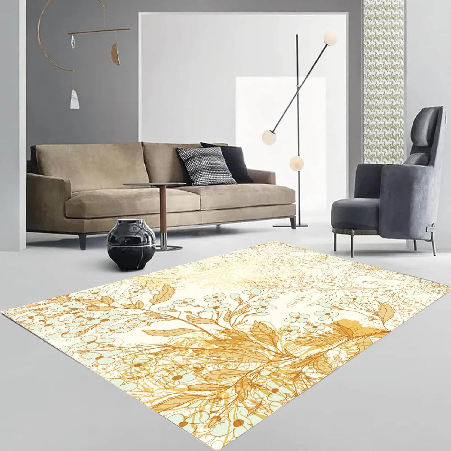 Flower Bedroom Floor Mat Leaf Pattern Carpet Watercolor Area Rug Non-Slip Living Room Kitchen Rug Entrance Doormat 60x100cm
