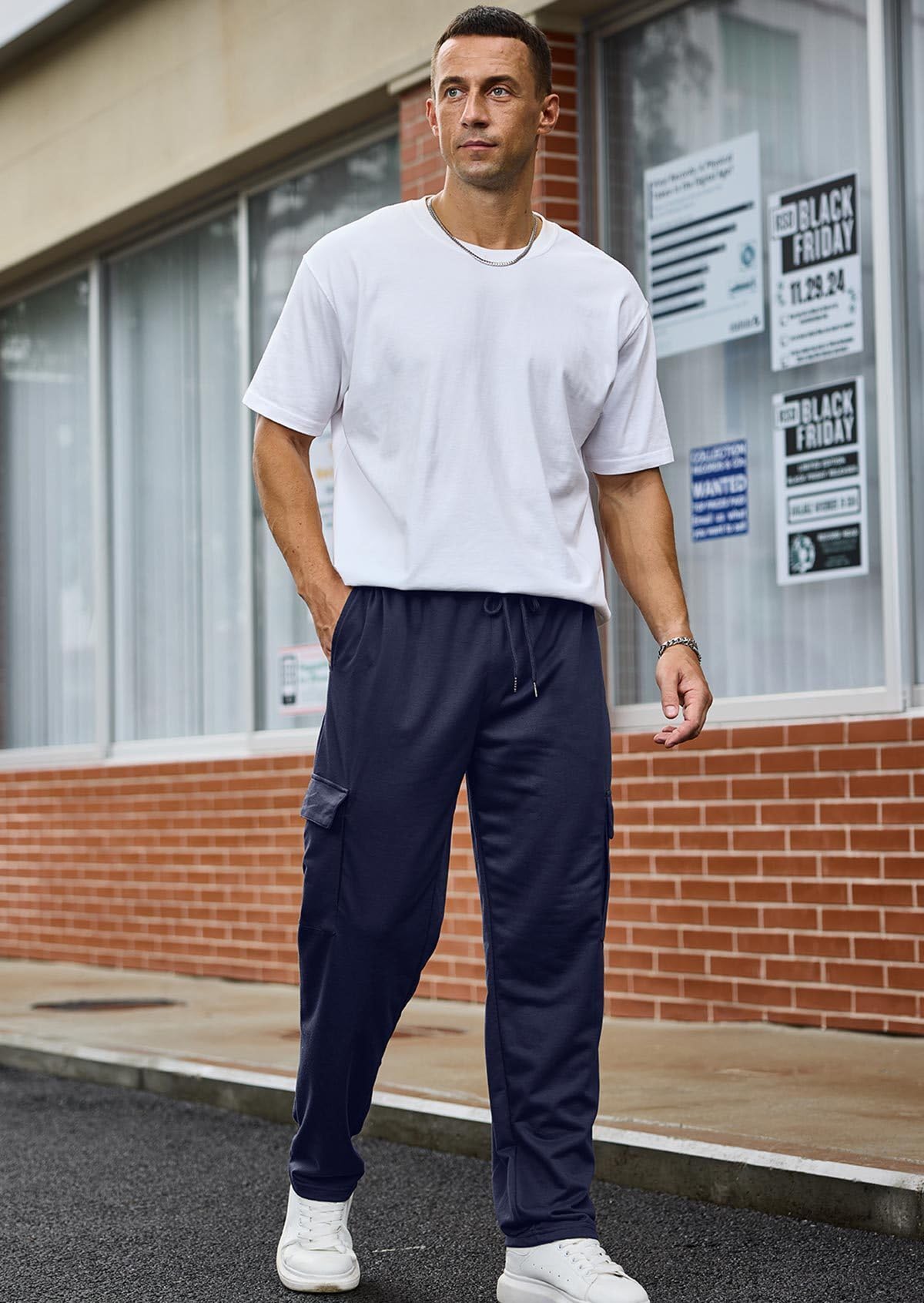Halfword Sportivi Pantaloni Uomo Cargo Jogging Tuta Lunghi Cotone Chandal Allenamento Coulisse Tasche Casual Sportswear