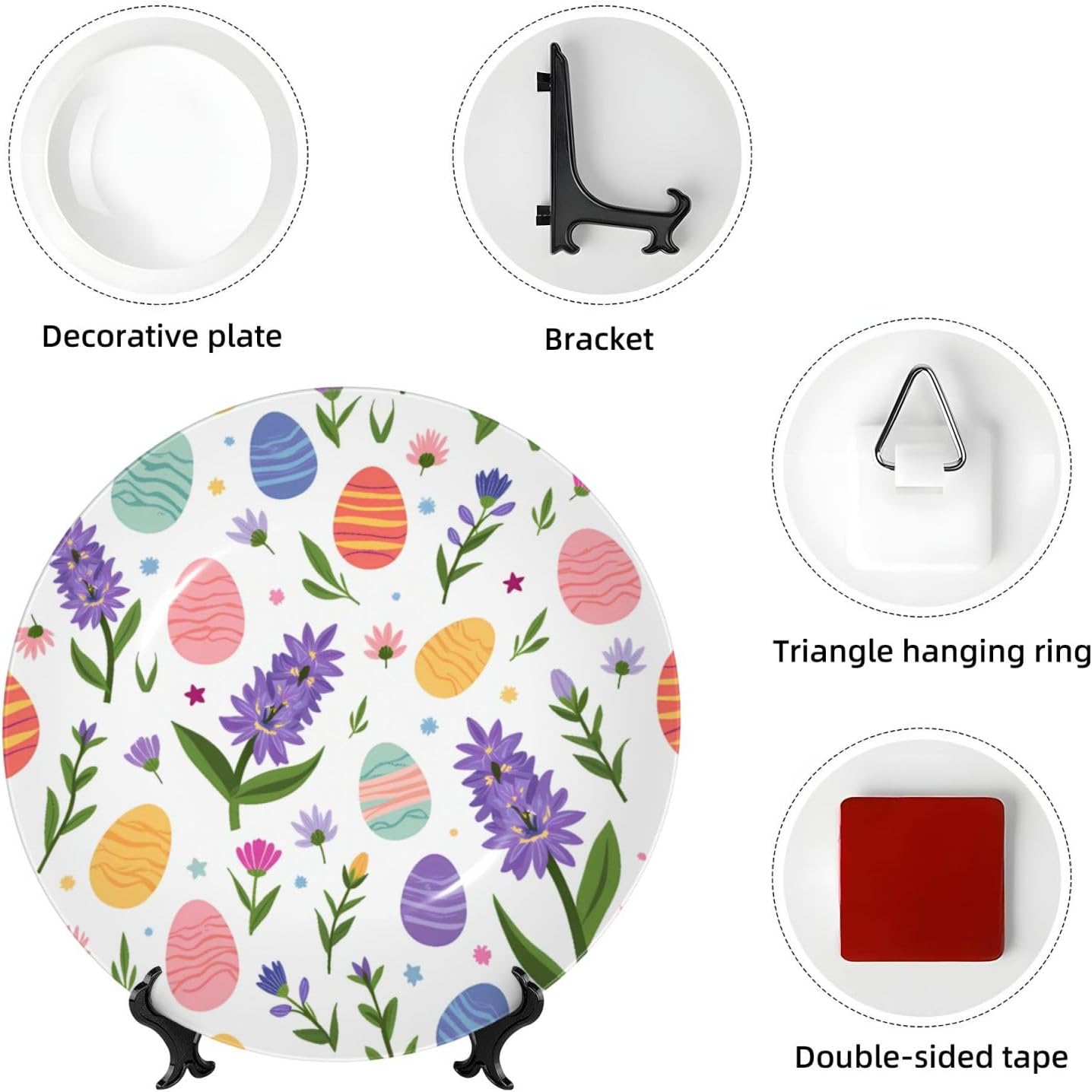 Easter Moon Style Ceramic Plate Display Decorative Plate With Stand Wall Hanging Plate For Home Decor 10 Inch