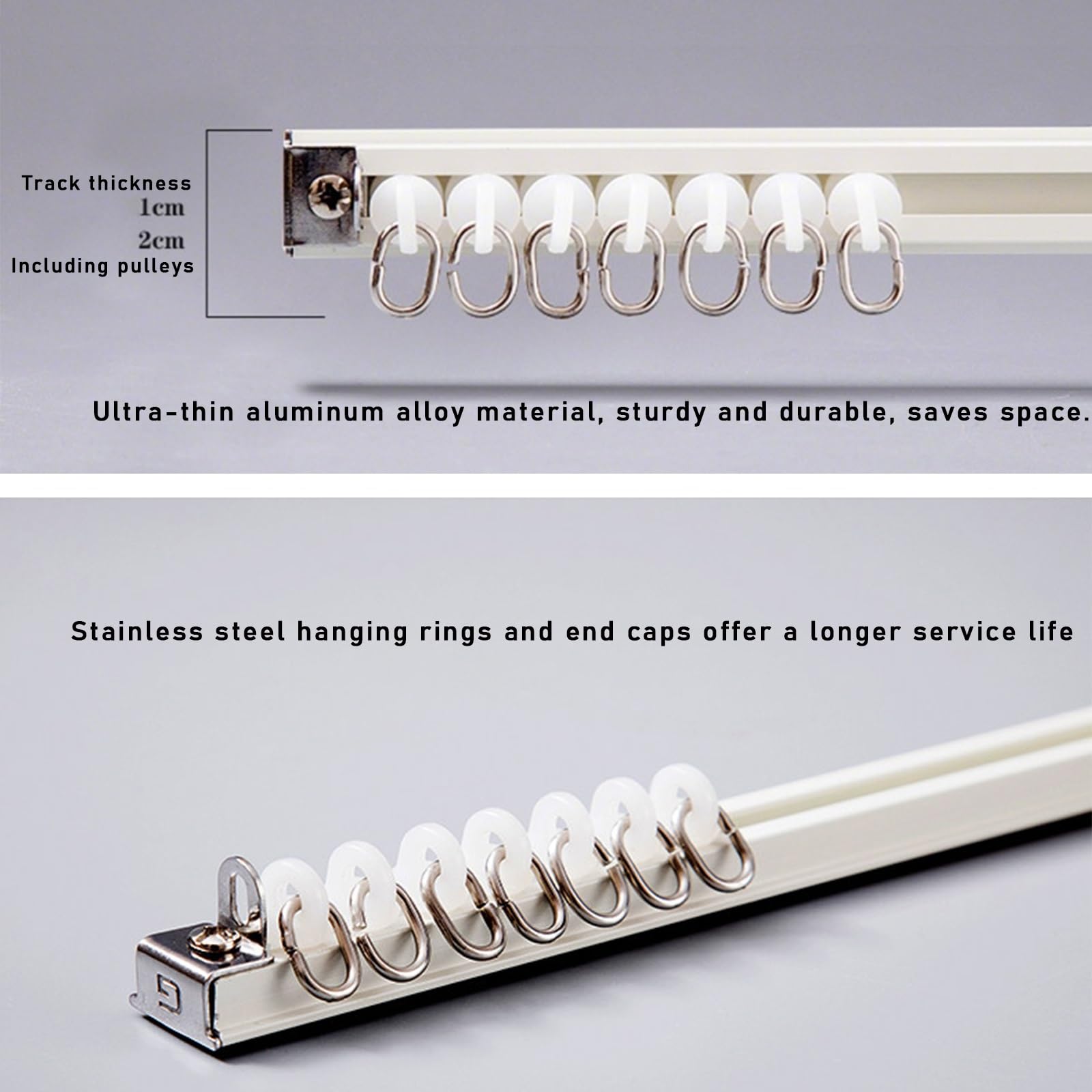 Rail De Rideau En Alliage D'aluminium À Voie, Rail De Rideau De Plafond Autocollant, Aucun Perçage Requis, Adapté Aux Séparateurs De Pièce, Aux Armoires De Rangement.(Top-mounted,250cm(8.2ft))