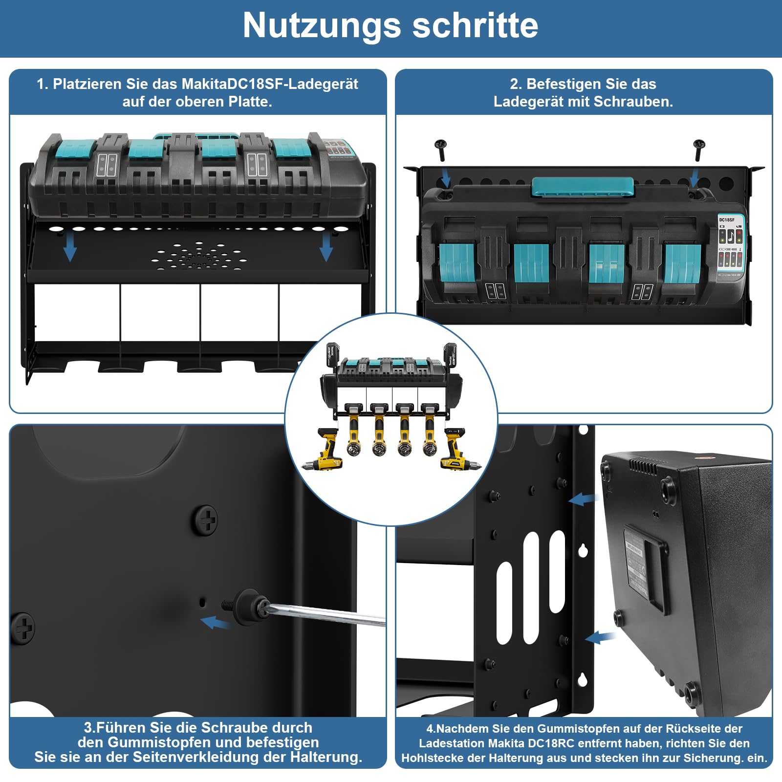 Uchwyt na narzędzia do Makita DC18SF/DC18RC 18V / 14,4 V baterie do stojaka na narzędzia (czarny)