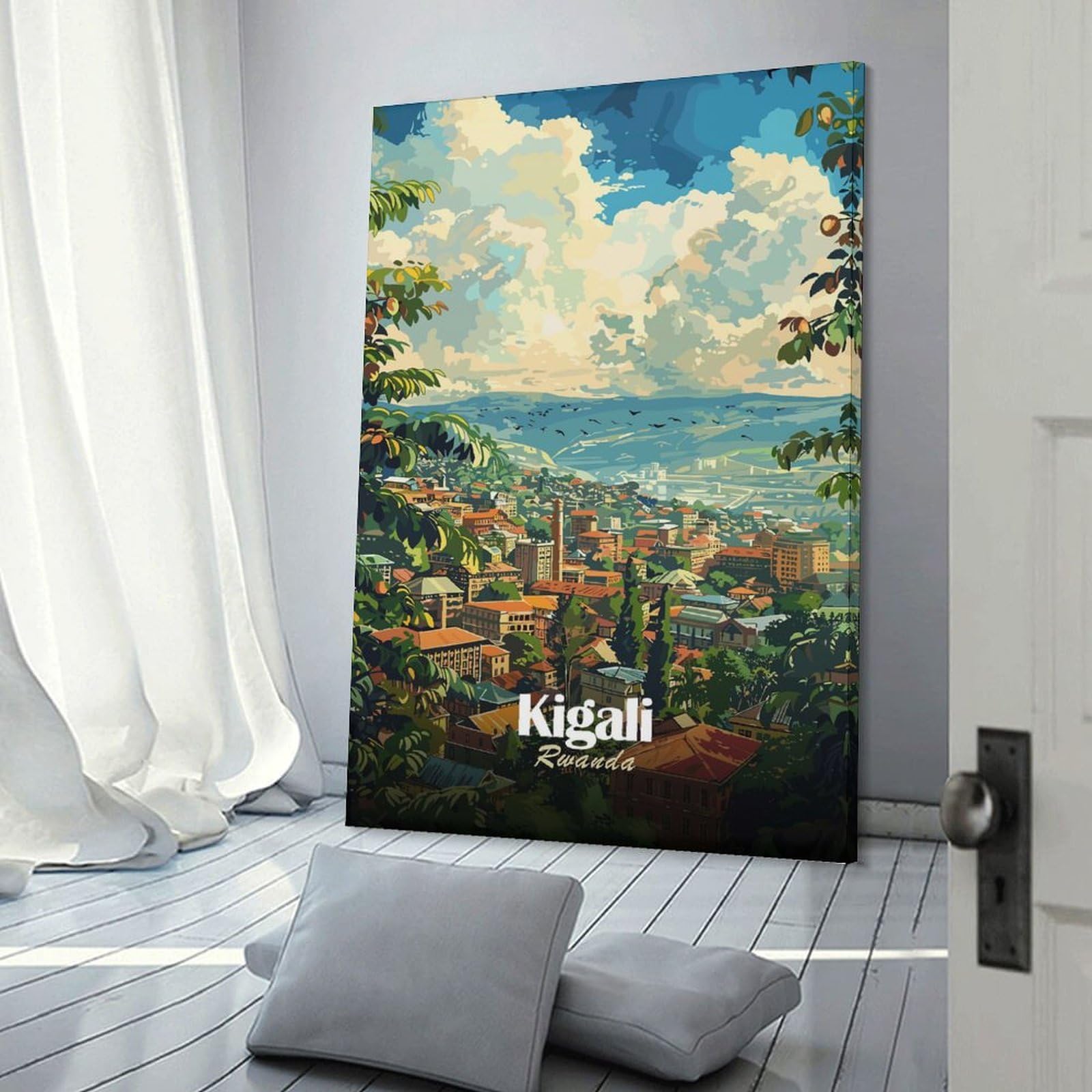 Junmoney Kigali, Rwanda Cityscape Art Wall Picture Print, 20x30inch(50x75cm), for Apartment Walls, Studios Or Work Areas, Stylish Wall Art for Fresh Spaces