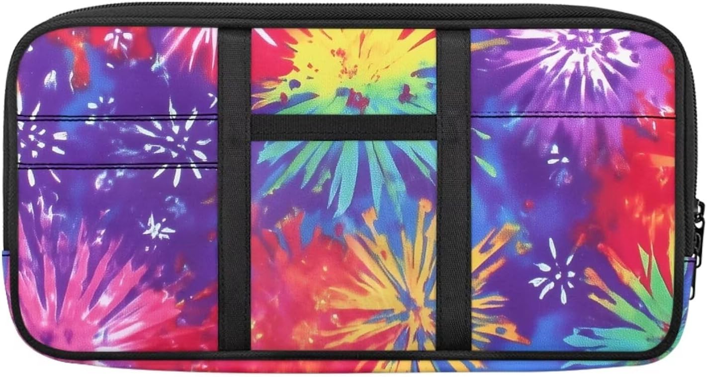 JoyLamoria Rainbow Tie-Dye Car Sun Visor Organizer, Auto Interior Visor Storage Pouch Holder with Zipper, Multi-Pocket Visor Organizer Storage Universal Cars Accessories for Card, Document