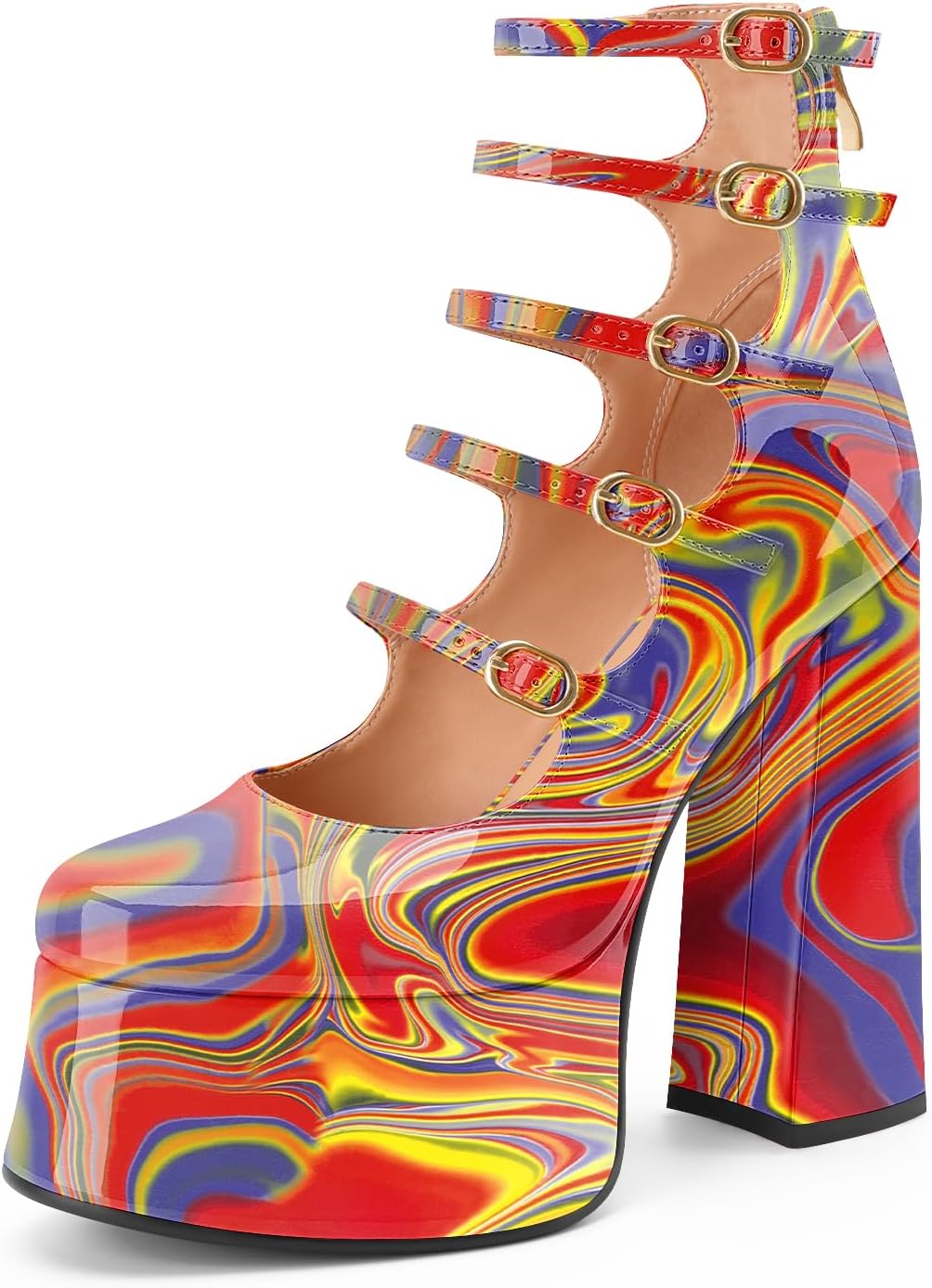 Women's Platform Mary Janes Chunky Block High Heels Ankle Short Boots Closed Toe Strappy Booties Gothic Lolita Shoes