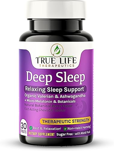 True Life Therapeutics Potente apoyo para dormir  raíz de valeriana, ashwagandha, melatonina y terpenos botánicos  tabletas masticables suaves de