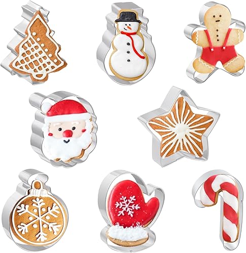 Cortadores de galletas de Navidad, 8 unidades, de 3 a 3.5 pulgadas, cara de Papá Noel, árbol de Navidad, hombre de jengibre, muñeco de nieve, bastón